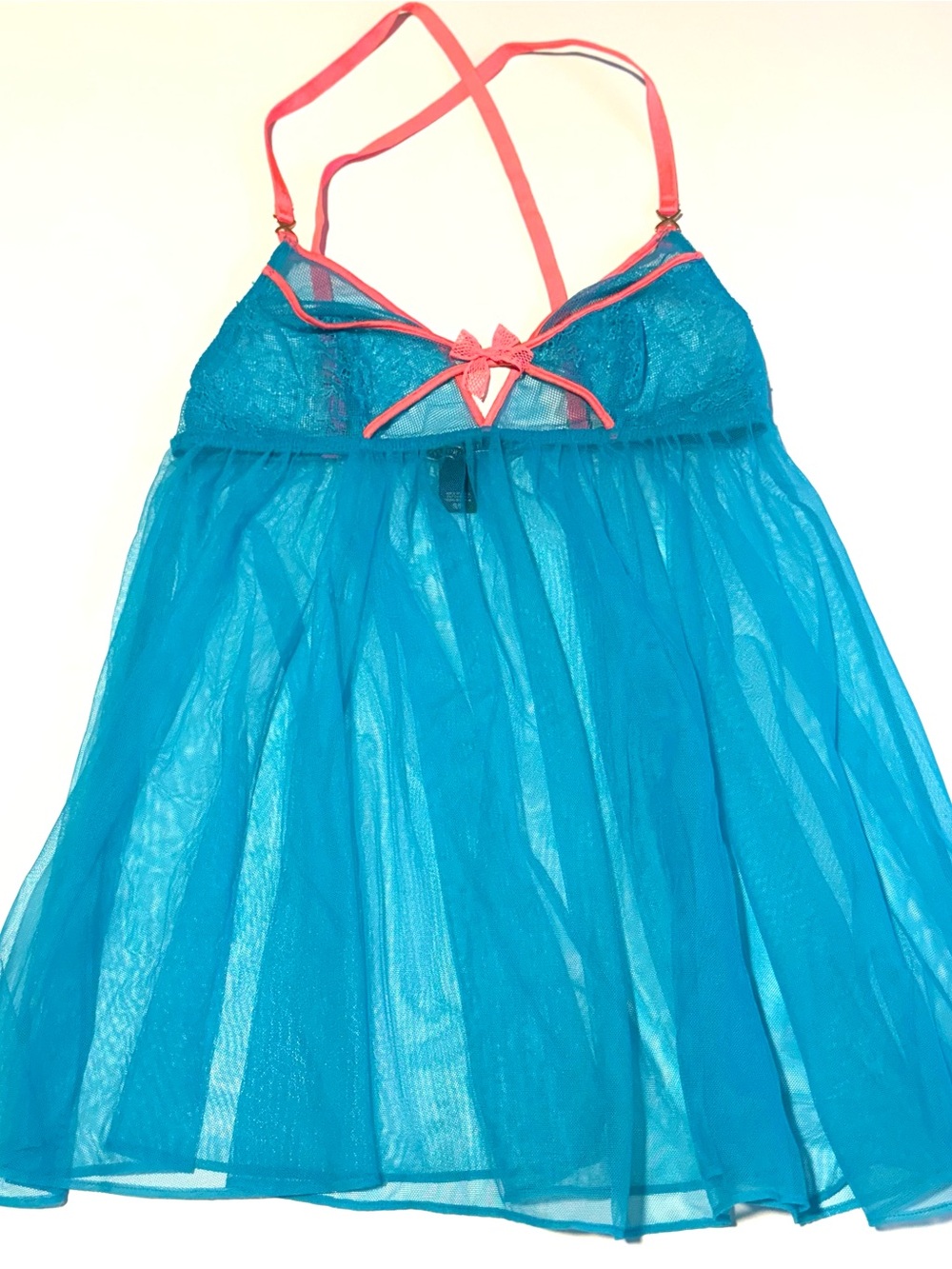 Victoria Secret Babydoll Lingerie Blue with Neon Orange Small - Picture 3 of 7